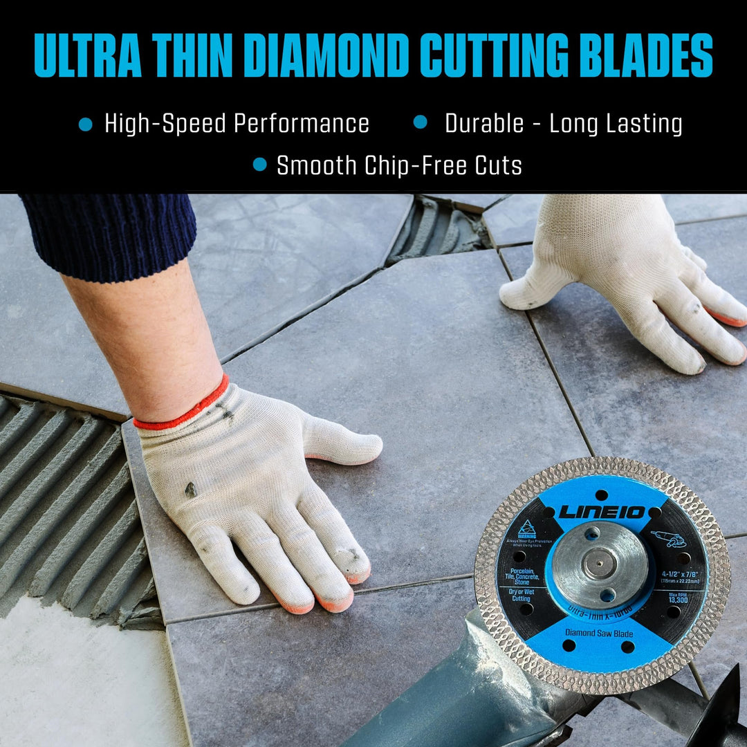 3pk 4.5 Inch Diamond Saw Blades for Angle Grinder - Ultra Thin Tile Cutting Wheel Ceramic Blade - Professional Porcelain Tile Cutter Tool X-Turbo Rim for Granite Stone Masonry Wet Dry Cut