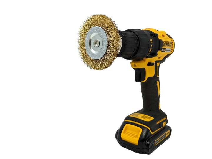 Cepillo circular de 3" con vástago hexagonal de 1/4" - Cerdas de acero recubiertas de latón