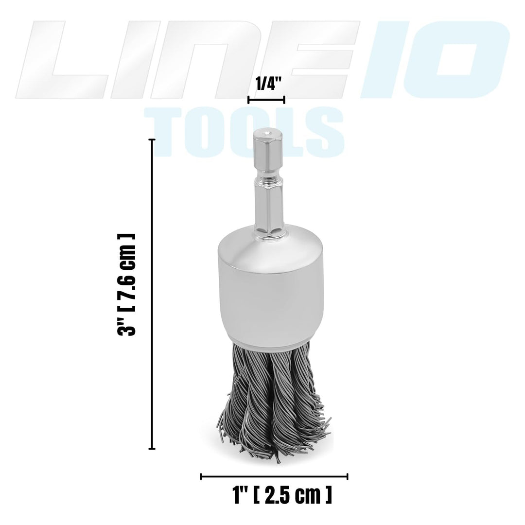 10pk 1" Knotted Wire End Brush for Drill, 1/4" Hex Shank