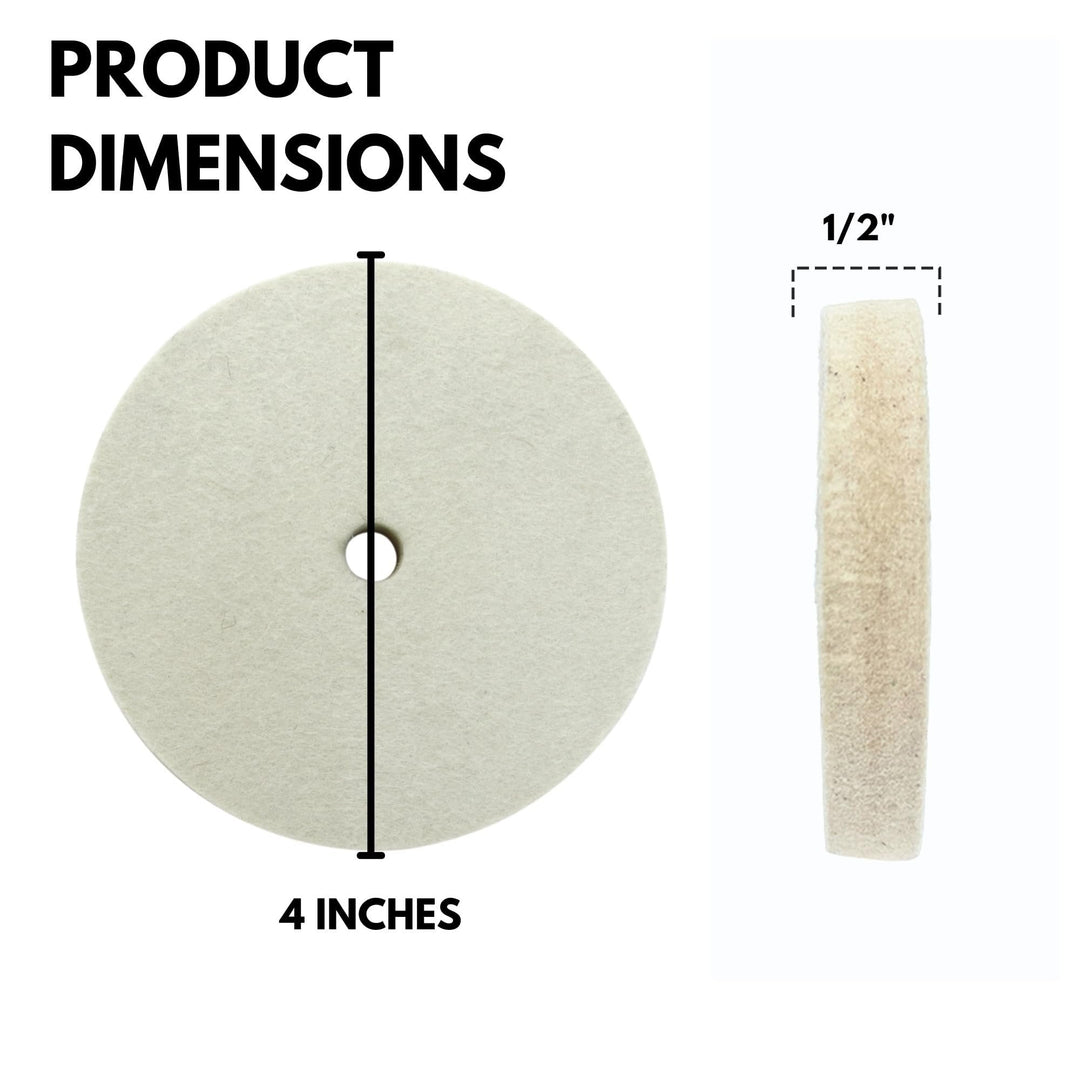 4" Hard Felt Buffing Wheels with 1/4-Inch Shank for Drill, Pack of 4
