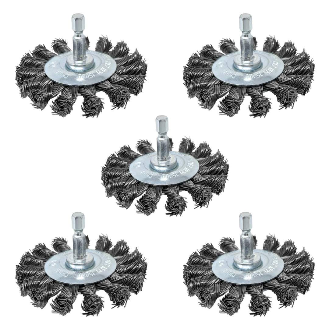 5pk 3" Knotted Wire Brush for Drill, 1/4" Hex Shank