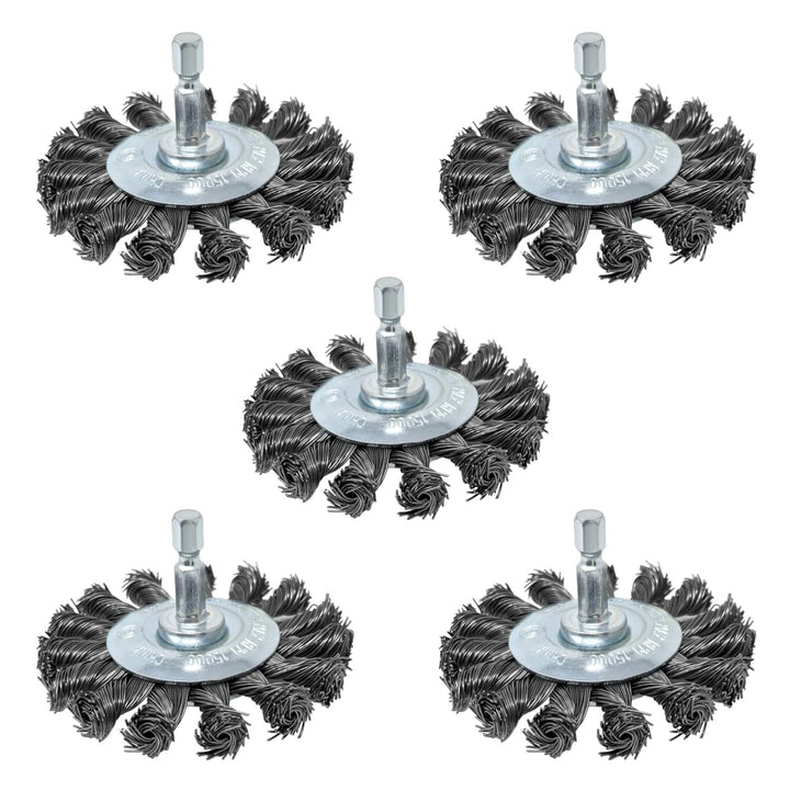 5pk 3" Knotted Wire Brush for Drill, 1/4" Hex Shank