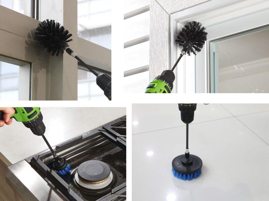 4pc Drill Brush Set with 6-Inch Extension for Power Cleaning