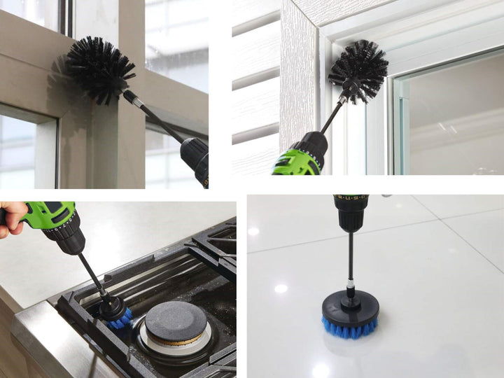 4pc Drill Brush Set with 6-Inch Extension for Power Cleaning
