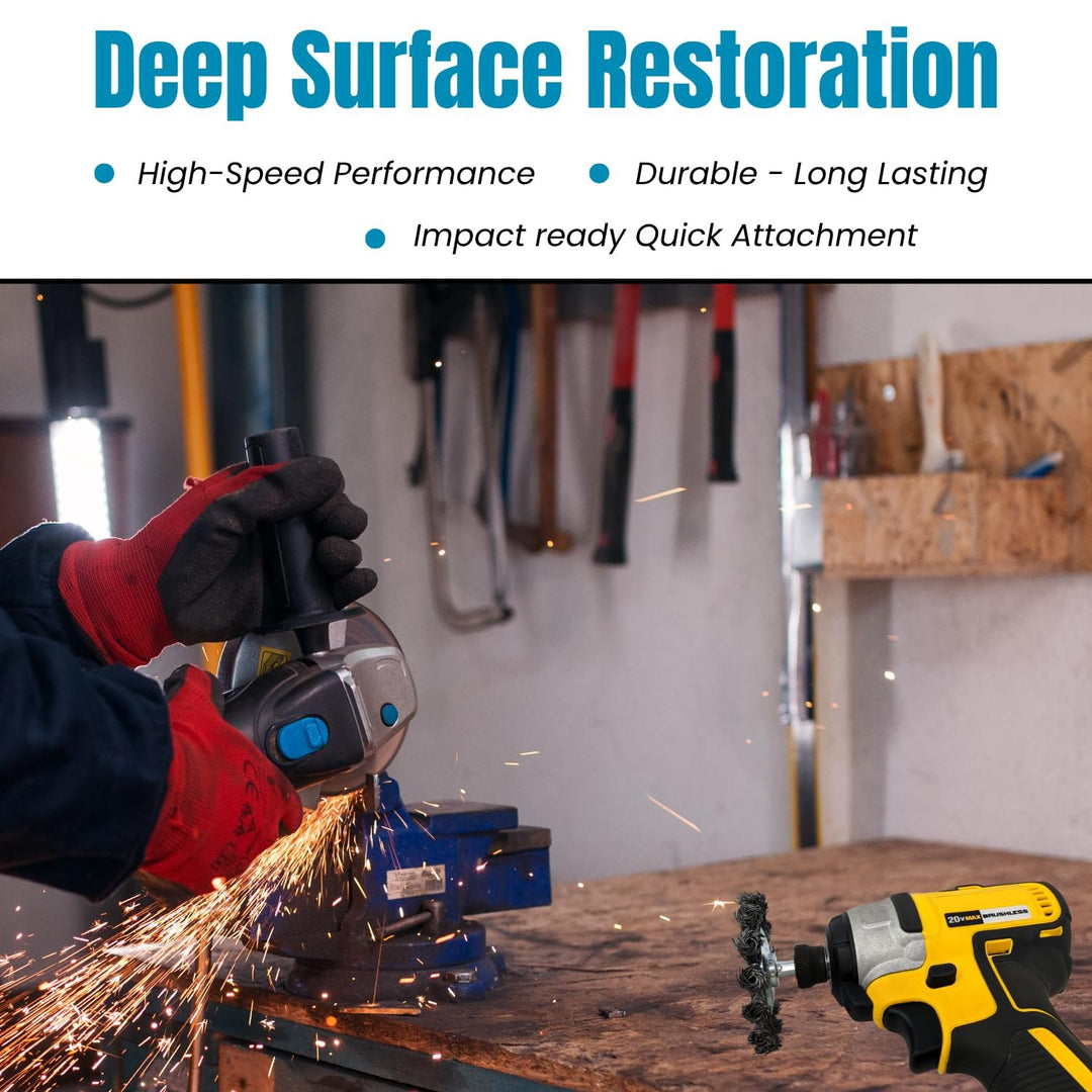 5pk 3" Knotted Wire Brush for Drill, 1/4" Hex Shank