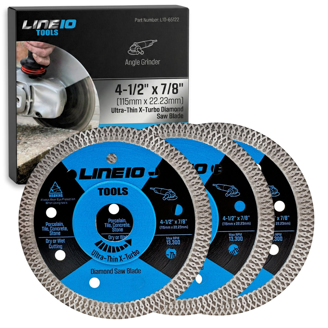 3pk 4.5 Inch Diamond Saw Blades for Angle Grinder - Ultra Thin Tile Cutting Wheel Ceramic Blade - Professional Porcelain Tile Cutter Tool X-Turbo Rim for Granite Stone Masonry Wet Dry Cut