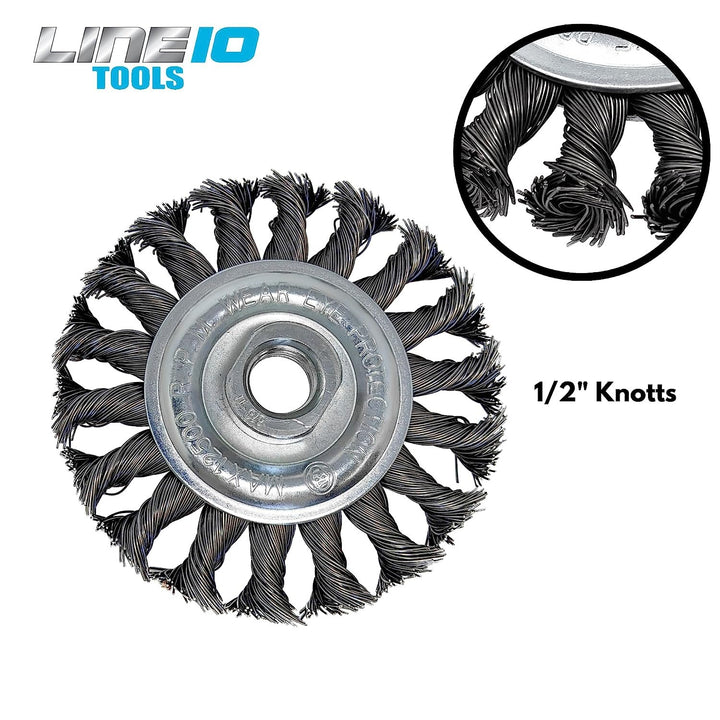 LINE10 Tools - Juego de 4 cepillos de rueda de alambre circular anudado de 4 pulgadas para amoladora angular, 1/2 pulgada de grosor, para limpieza de óxido de alta resistencia 