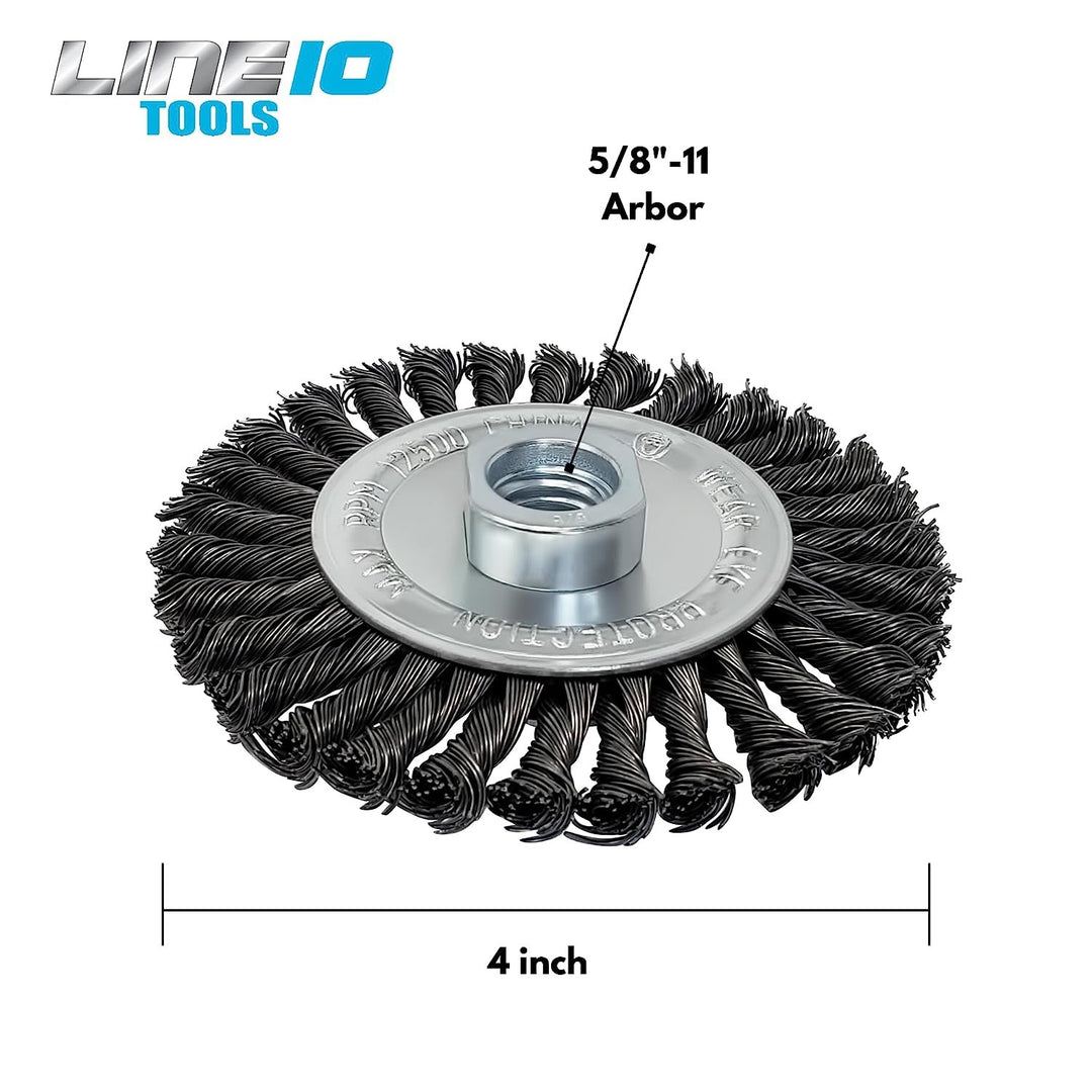 LINE10 Tools - Juego de 4 cepillos de rueda de alambre circular anudado de 4 pulgadas para amoladora angular, 1/2 pulgada de grosor, para limpieza de óxido de alta resistencia 