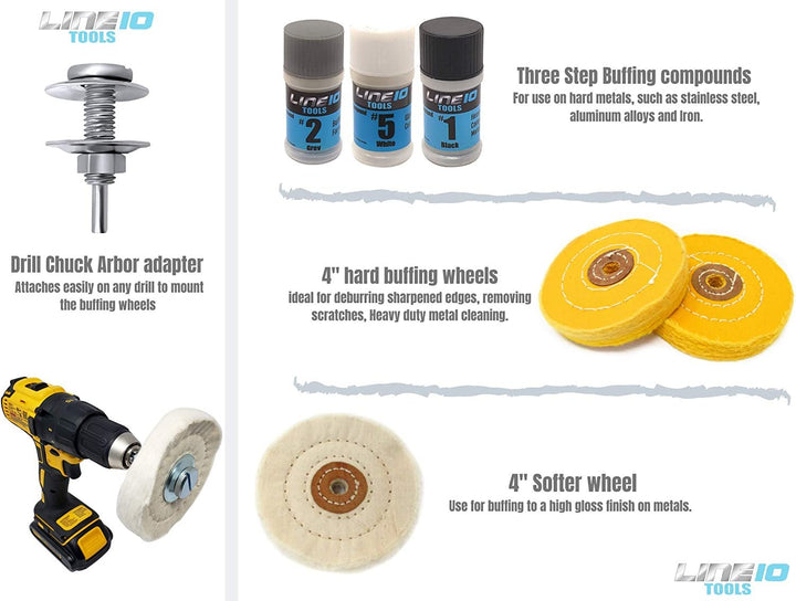 4" Metal Buffing Wheel Kit for Drill - Polishing Aluminum, Stainless Steel and Iron