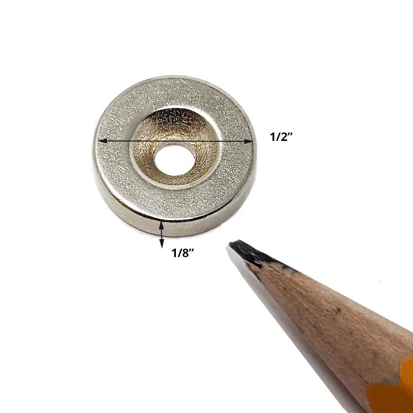 Aimant en néodyme à disque avec trou d'évier de comptoir 1/2" de diamètre x 1/8" d'épaisseur