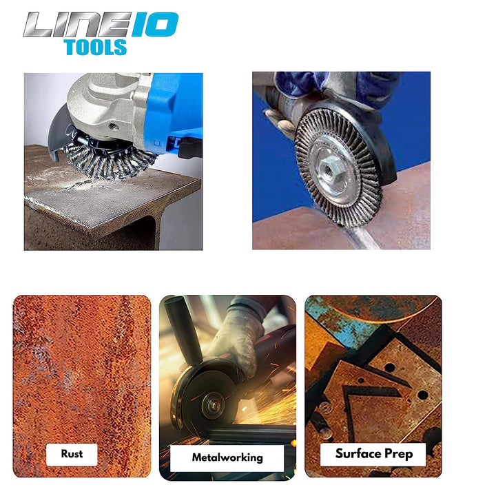 LINE10 Tools - Juego de 4 cepillos de rueda de alambre circular anudado de 4 pulgadas para amoladora angular, 1/2 pulgada de grosor, para limpieza de óxido de alta resistencia 