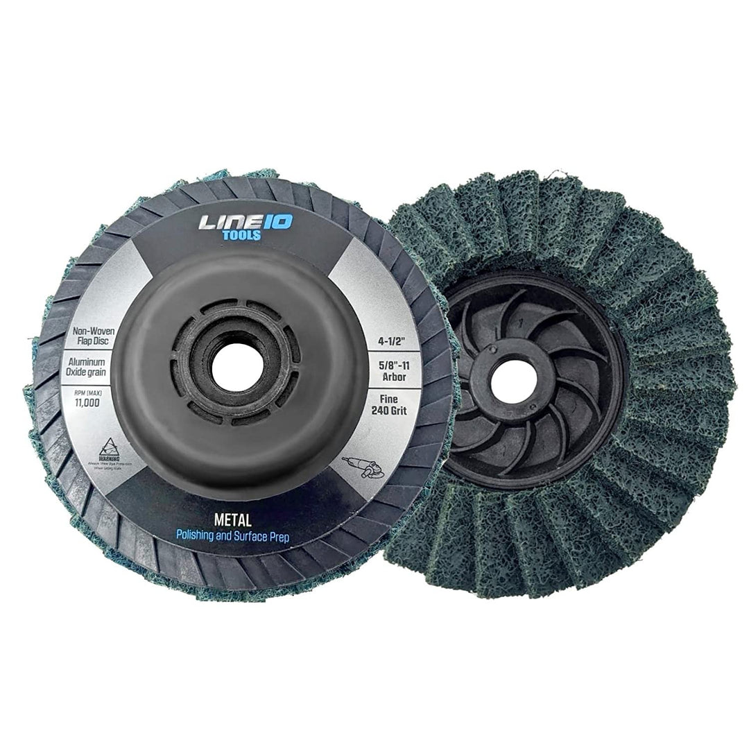 Paquete de 5 discos de láminas abrasivos no tejidos verdes de 4-1/2" con eje roscado de 5/8-11 para amoladora angular
